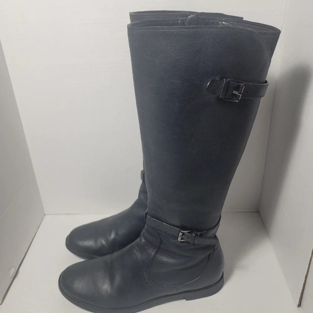 COLE HAAN Black Leather Riding Knee Boots